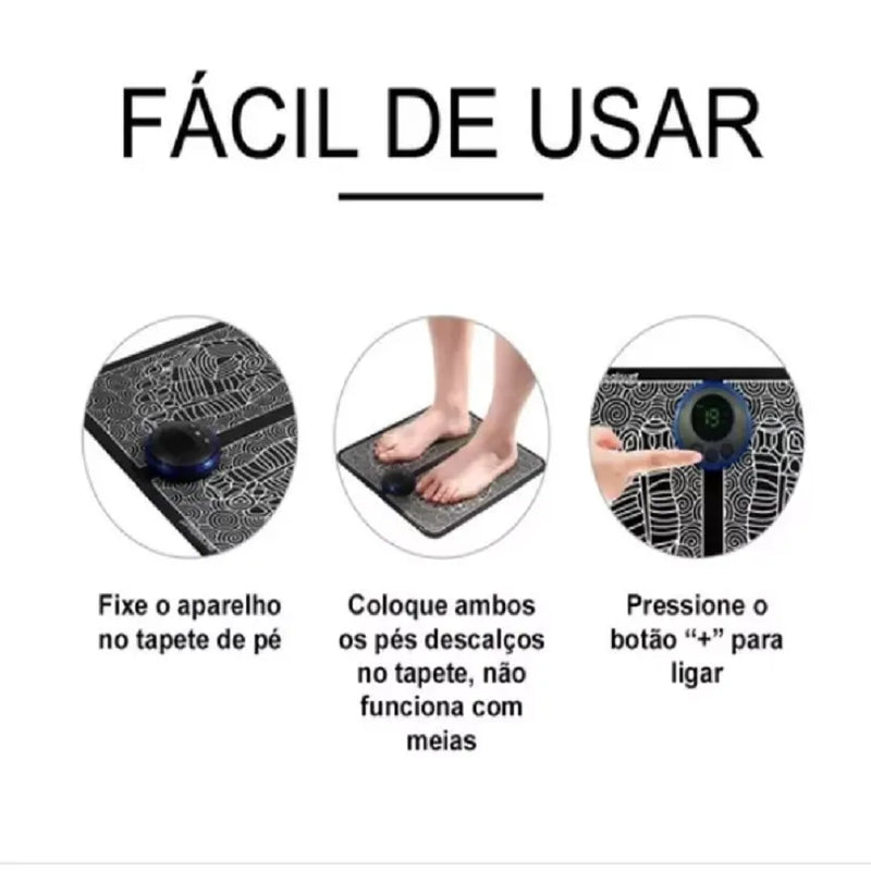 Tapete Massageador Terapêutico Para os Pés FootEase­™,  EMS Recarregável