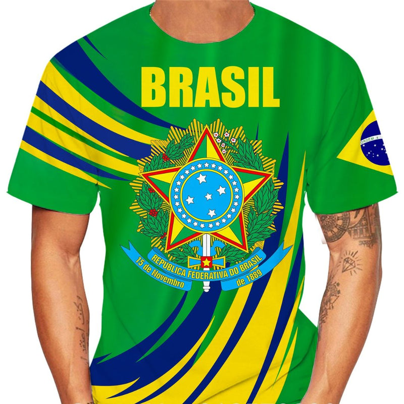 Camiseta Esportiva do Brasil 3D Modelo 2022, Unissex, Gola Redonda