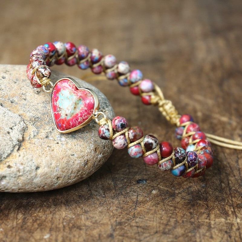 Pulseira Feminina Coração Apaixonado em Jasper Vermelho